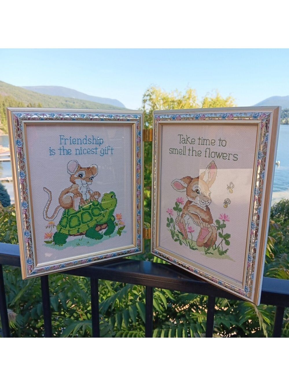 Needlepoint Finished In Frame Desk Decor Gorgeous! Turtle Rabbit Mouse Canada